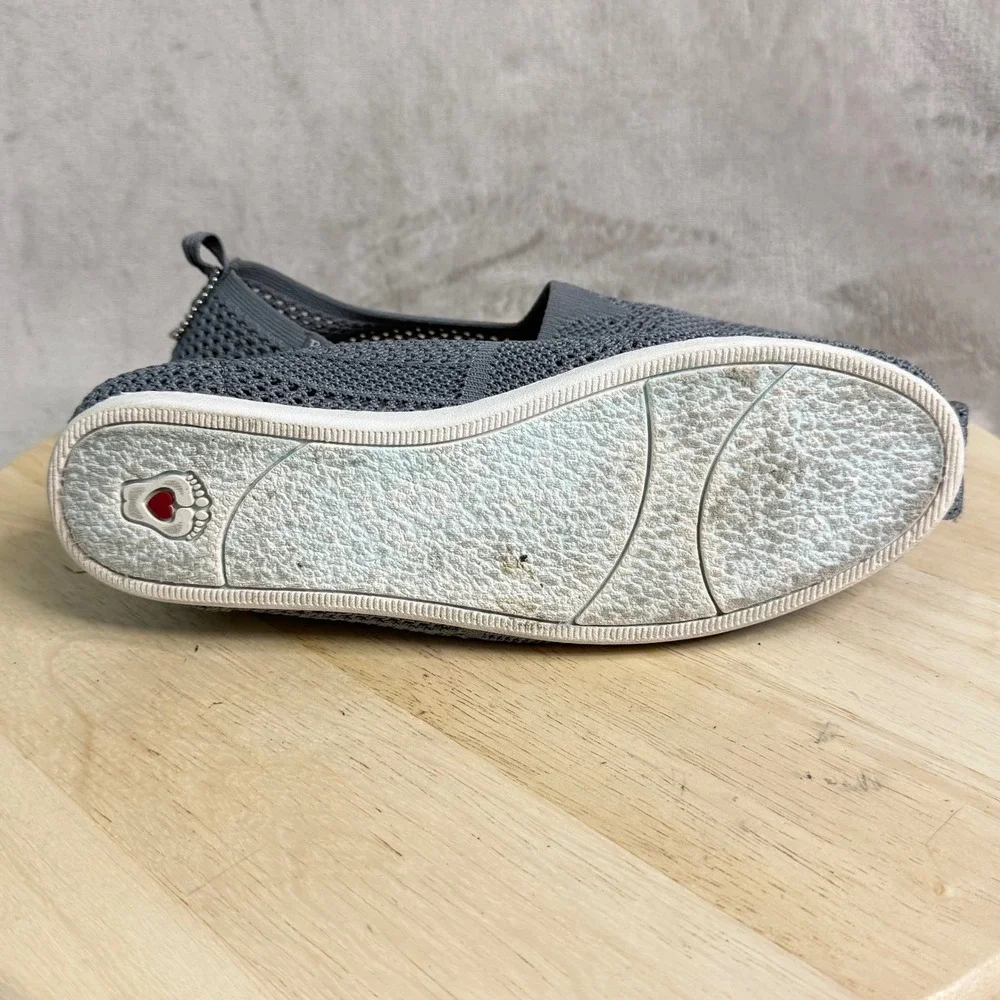 Skechers BOBS Women 8.5 Grey Knit Memory Foam Slip On Flats 33406 Peace and Love